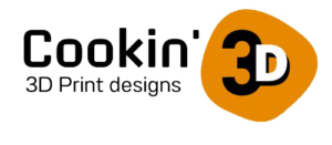 Logo de Cookin' 3D, design pour impression 3D avec fond orange et texte noir.