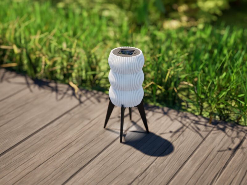 Lampe solaire de jardin "GUINGET" imprimée en 3D avec du plastique recyclable, brilllant toute la nuit.