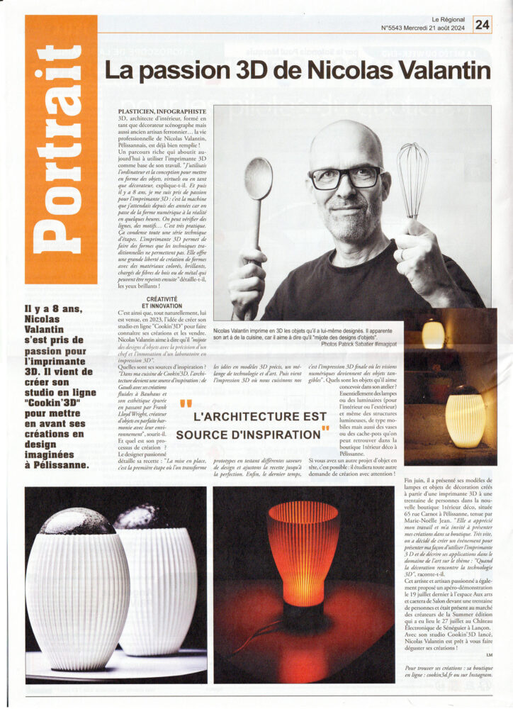 Page portrait Le Régional: La passion 3D de Nicolas VALANTIN