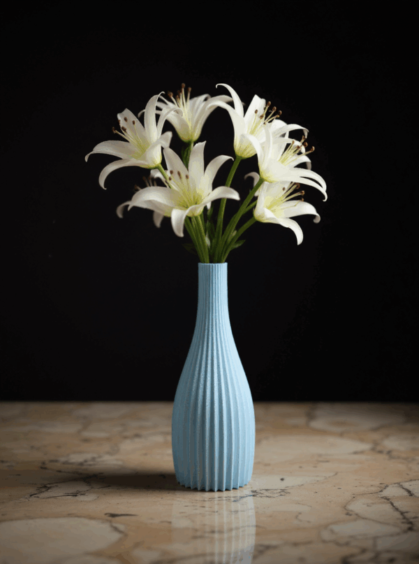 Grand soliflore imprimé en 3D – Vase décoratif éco-responsable pour fleurs séchées – Design nervuré moderne en PLA biodégradable – Image 2